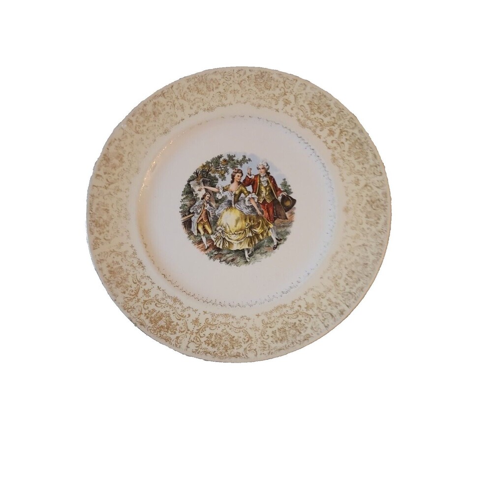 Vintage Imperial Service Plate 10.5", Salem 23 K Gold Colonial Woman Made in USA